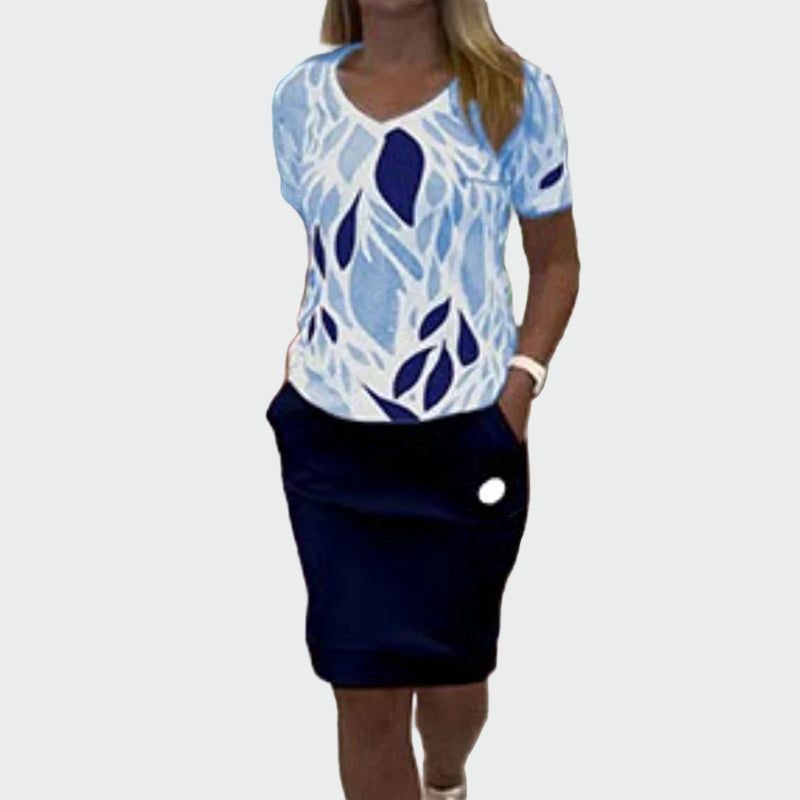 Set Top s Uzorkom i Elegantnom Suknjom